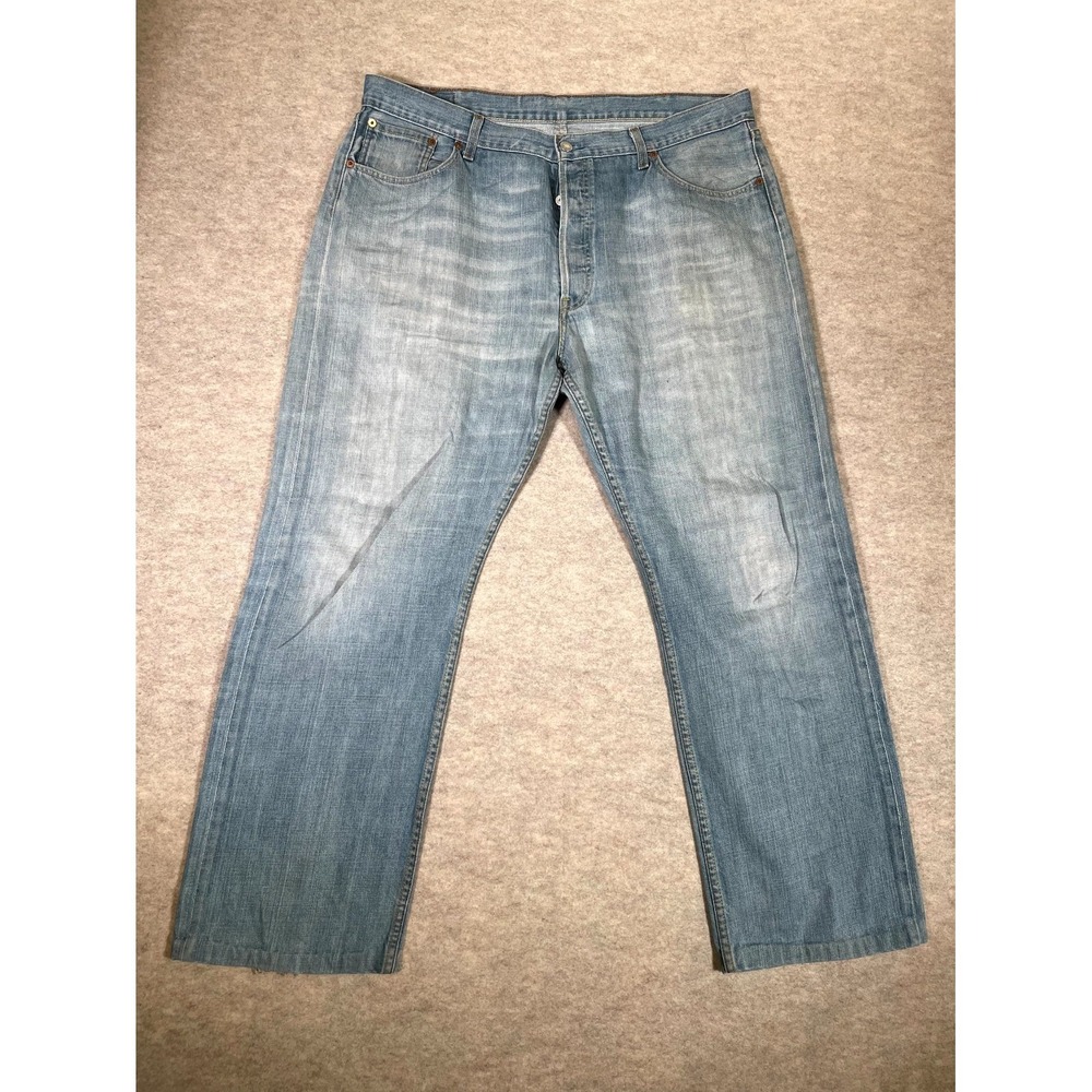 Levis 505 Regular Fit Jeans Mens 36x30 Blue Whiskered Denim Straight Leg Cotton